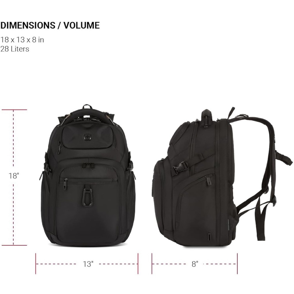 SwissGear Black Backpack with Durable Fabric and Padded Straps - Picture 5 of 10